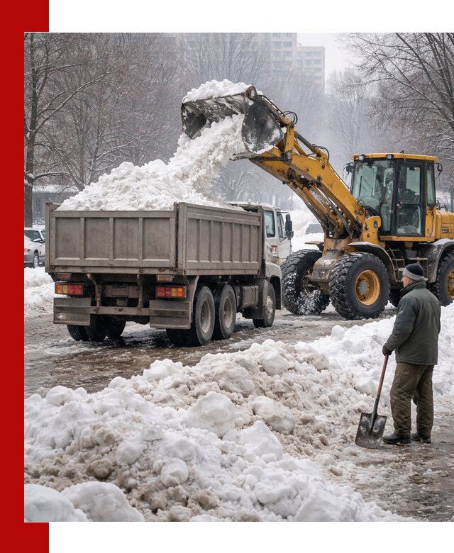 Вывоз снега грузовой техникой в Краснокаменске оперативно и чисто