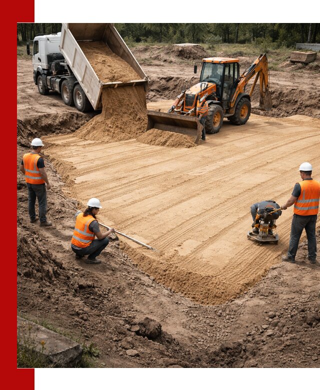 Устройство песчаной подушки для фундаментов и дорог в Краснокаменске